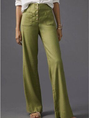 ANTHROPOLOGIE MAEVE Relaxed Hig Waist Wide Leg Trousers with button fly